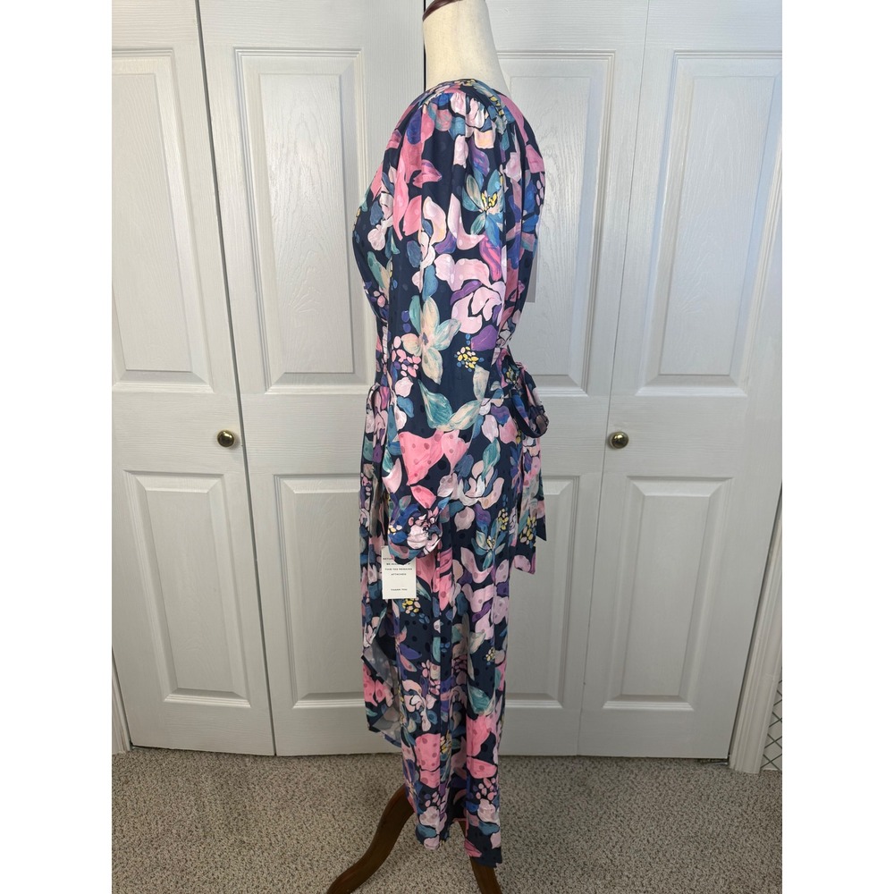 NWT For Love & Lemons Victoria Satin Floral Midi Dress Navy Pink Long Sleeve M - Picture 8 of 13